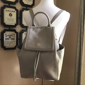 Tory Burch Grey Leather Drawstring Backpack